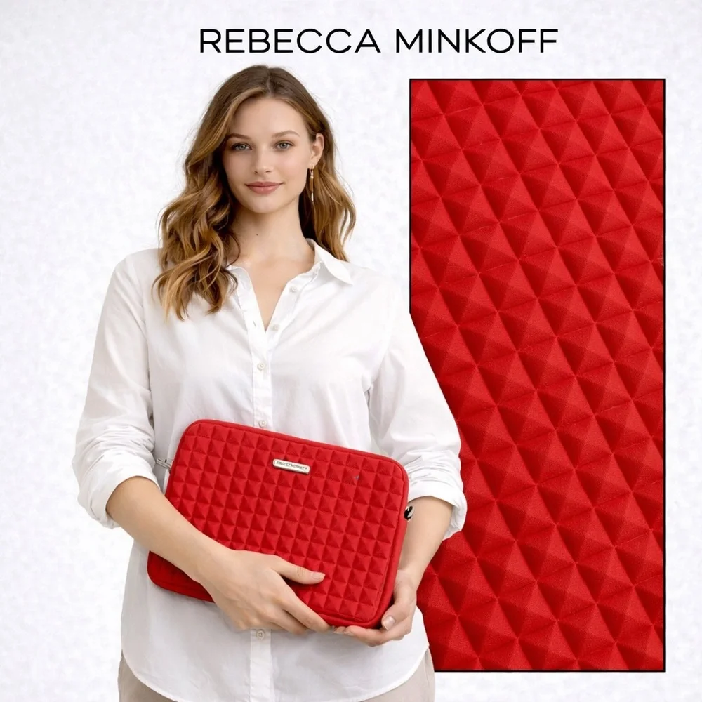 Rebecca Minkoff Red Quilted Laptop Sleeve Padded Designer Tech Case